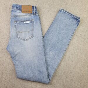American Eagle Jeans Mens 30x36 Blue Slim Straight Indigo Destroy Wash NEW
